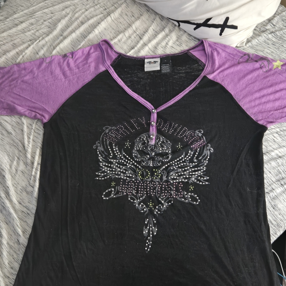 Harley-Davidson Black and Purple Graphic Tee